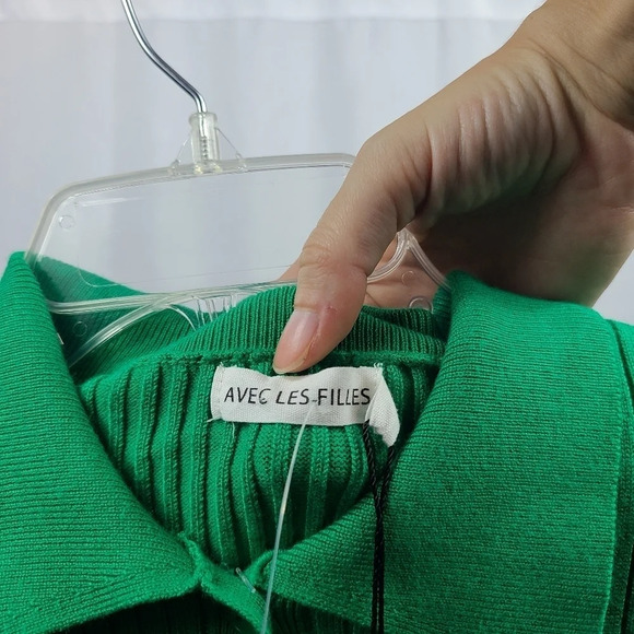Avec Les-Fillies Green Polo Sweater Shirt Women's XS NWT - Picture 4 of 4